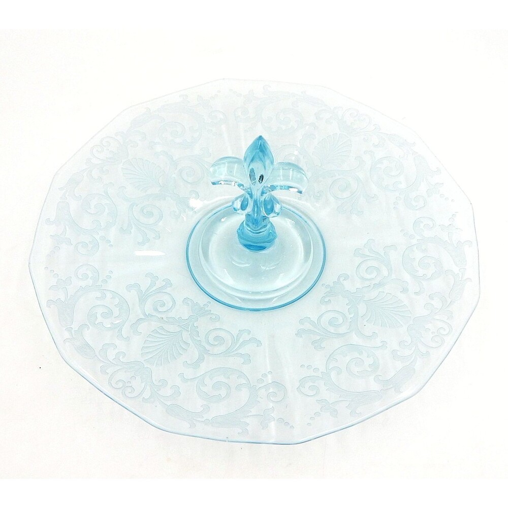 Fostoria Versailles Blue Fleur De Lis Center Handle Tidbit Serving Tray